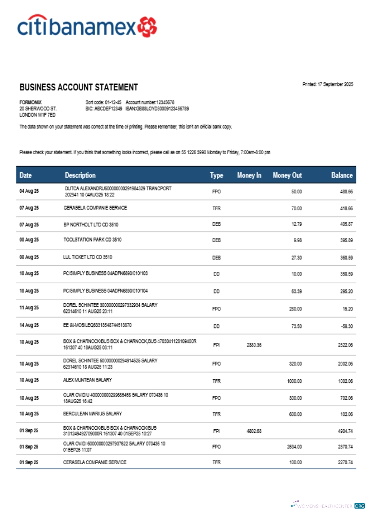 Download Citibanamex bank business firm account bank statement Word and PDF format (1) Photoshop template